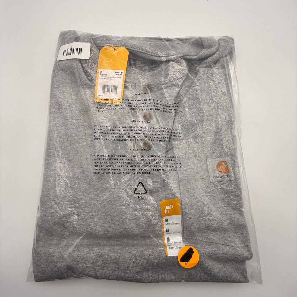 Carhartt Mens Loose Fit Heavyweight Short Sleeve Pocket Henley T-Shirt K84-HGY M